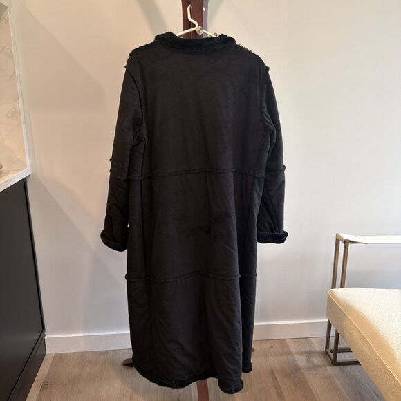 Vintage 90s Centigrade black faux suede and faux shearling coat Lg - Picture 5 of 6